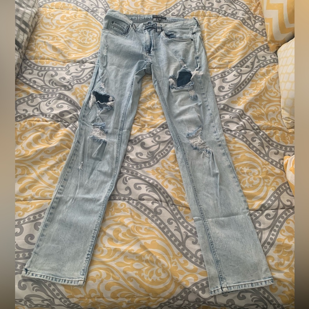 Empyre light wash denim destroyed slim fitted jeans